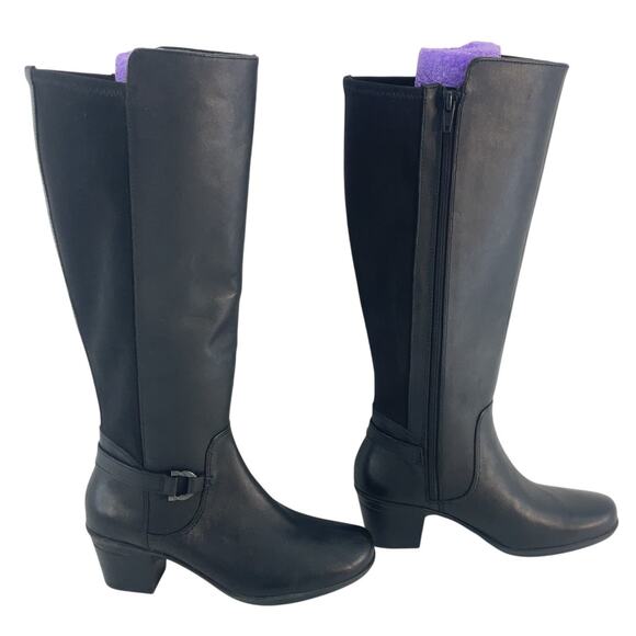 Clarks Black Leather Heeled Riding Boots Women’s Size 5 NWT - Picture 1 of 6
